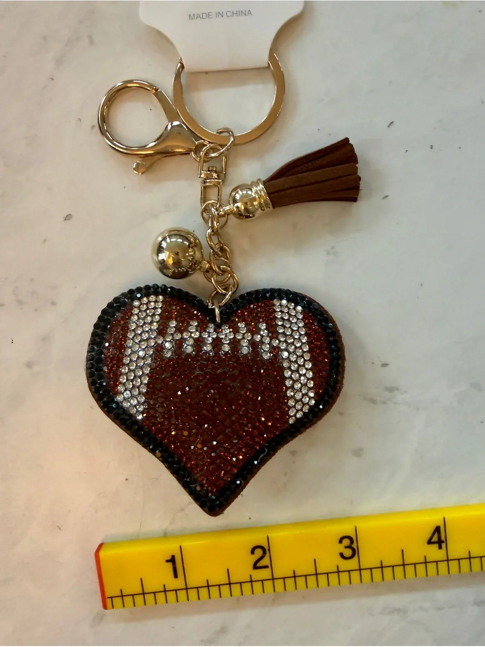 New Bling Rhinestone Football Heart Puffy Keychain / Purse Charm